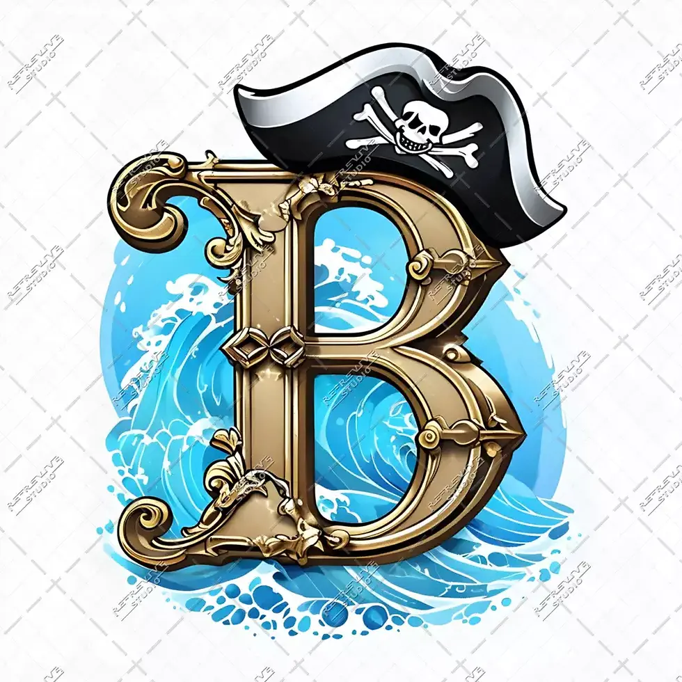 B - Pirate Hat Monogram - Letter B, Pirate Hat, One piece, Anime, Pirate, Ocean, Luffy, Cartoon, RE-Revive Studio