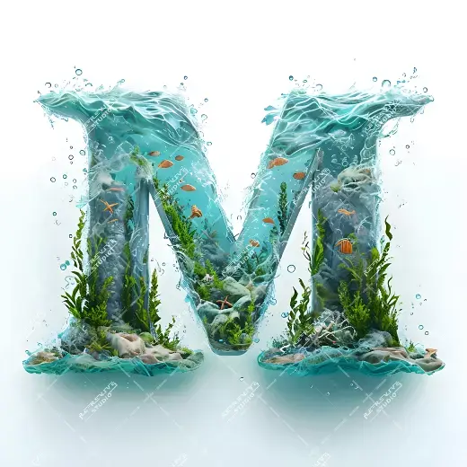 M - Aquatic Monogram - Letter M, Logo, Brand, RE-Revive Studio