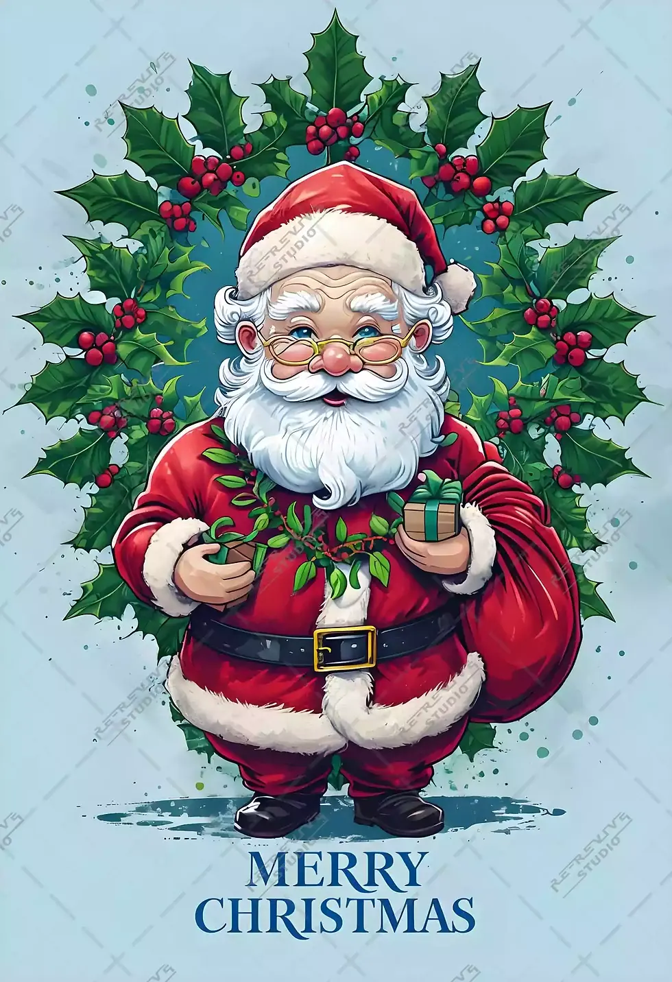 Jolly Santa Illustration Poster Design - Merry christmas, Christmas poster, Santa Claus Poster, RE-Revive Studio