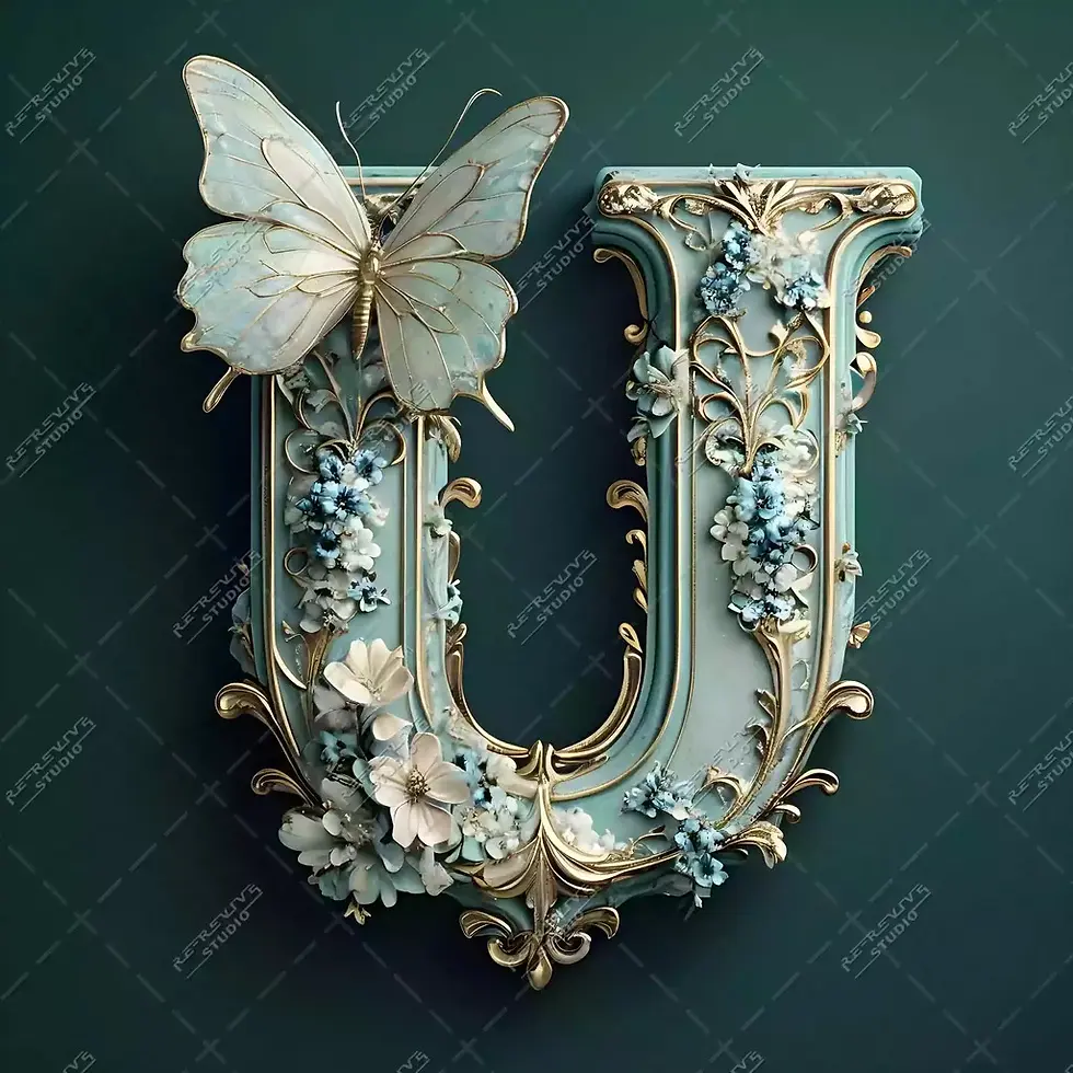 U - Elegant Floral Monogram - Letter U, Monogram, Logo, Brand, RE-Revive Studio