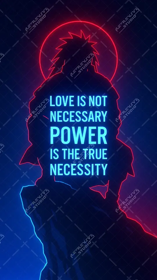 Madara silhouette glowing in radiant neon blue aura with anime quote, Naruto Anime Wallpaper - RE-Revive Studio.