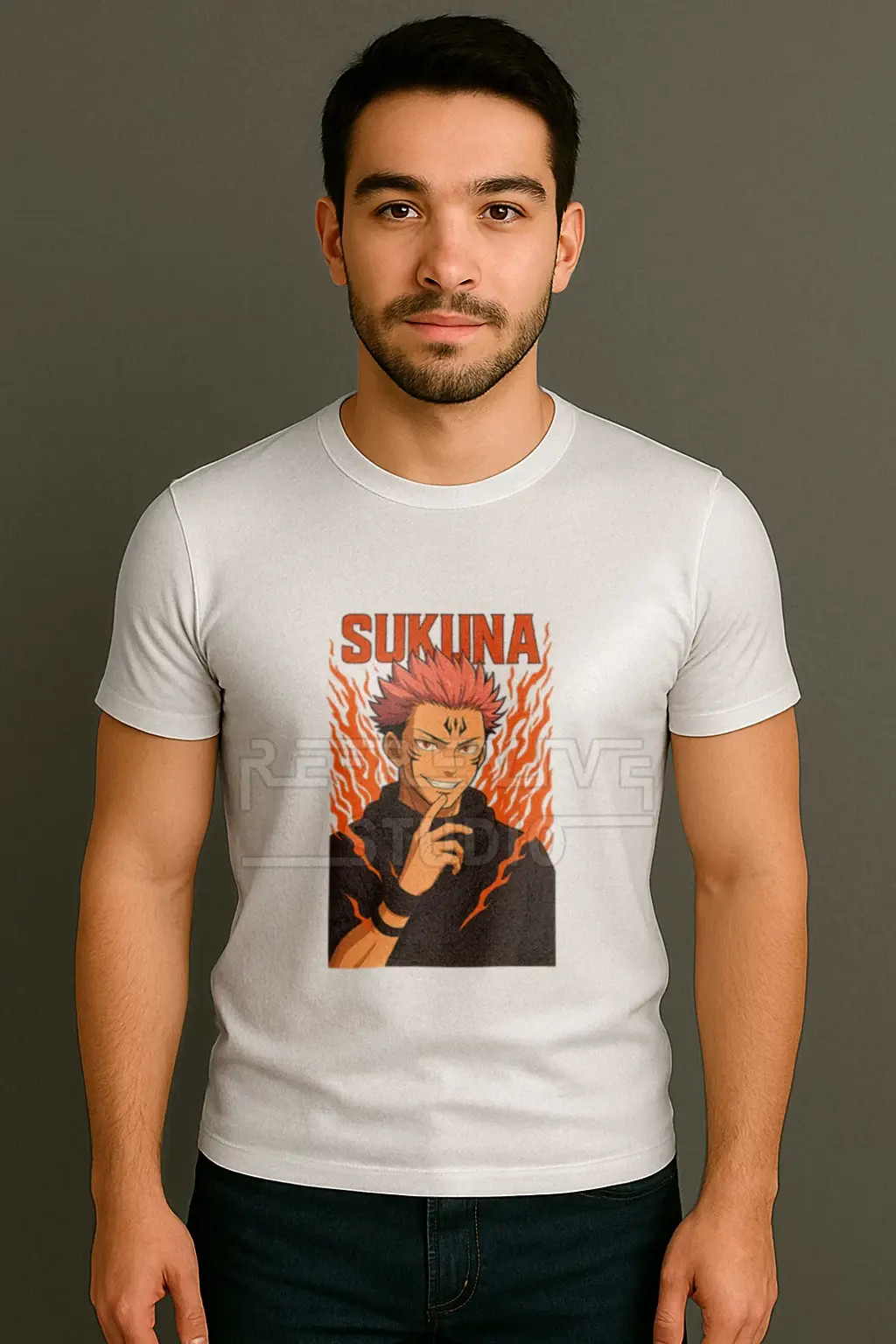 Sukuna printed white t-shirt featuring Sukuna from Jujutsu Kaisen - Jujutsu T-Shirts, Anime T-Shirts | RE-Revive Studio