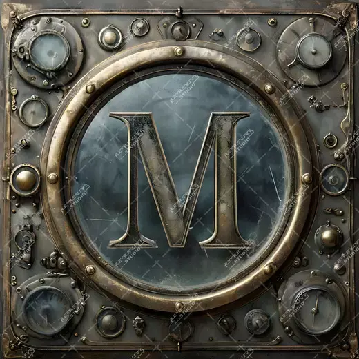 M - Steampunk Glass Monogram - Letter M, Logo, Brand, RE-Revive Studio