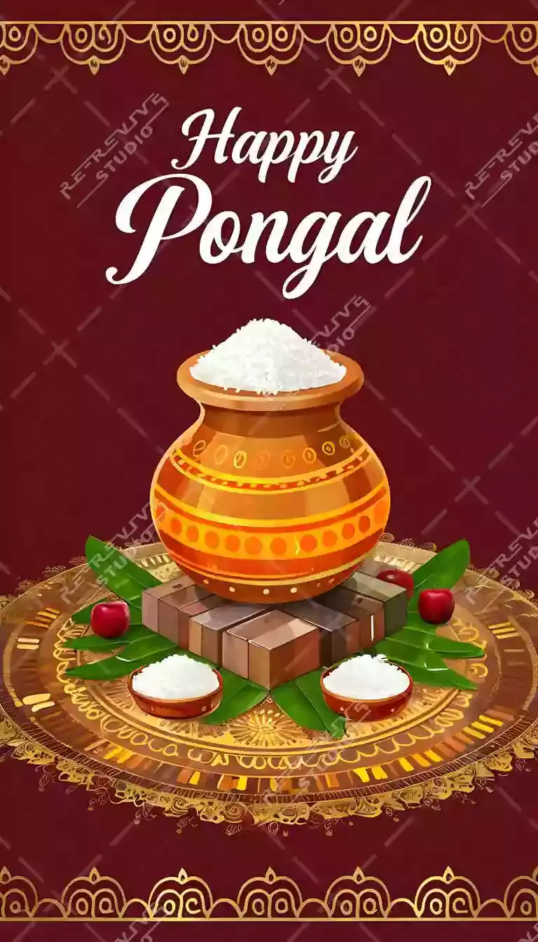 Happy Pongal Celebration Poster - Happy Pongal, Poster Design, Mattu Pongal, Farmers, Tamil Festival, RE-Revive Studio.