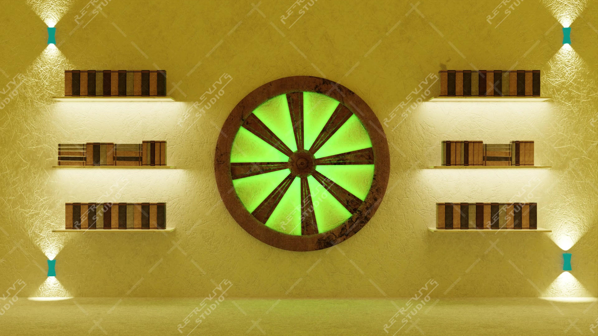 Animated Wheel Yellow Lighting, virtual studio background, stock video