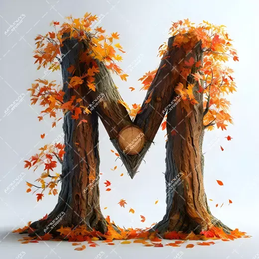 M - Autumn Tree Monogram - Letter M, Logo, Brand, RE-Revive Studio