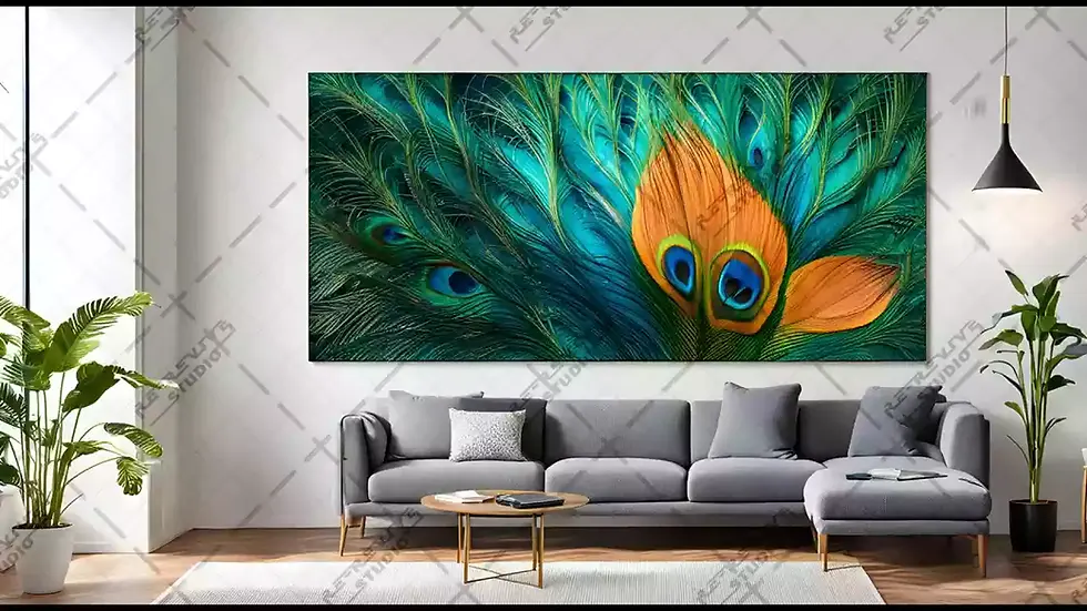 Interior Background Peacock Feather Art - Painted Image, Peacock, Plants, Background - RE-Revive Studio