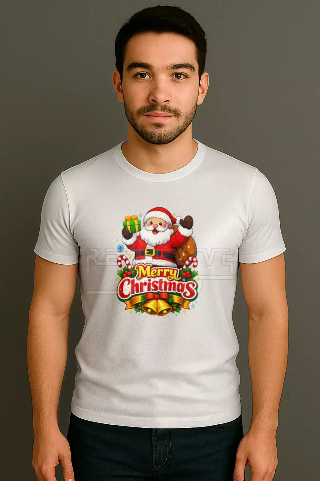 Santa Claus printed white t-shirt with colorful festive artwork - Santa Claus T-Shirt, Christmas T-Shirt | RE-Revive Studio