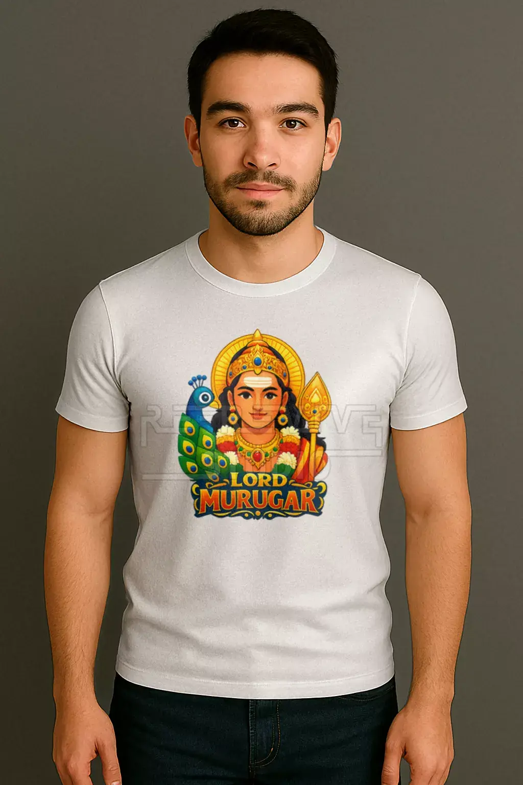 Murugar printed white t-shirt with colorful devotional design - Murugar T-Shirt, Tamil God T-Shirt | RE-Revive Studio