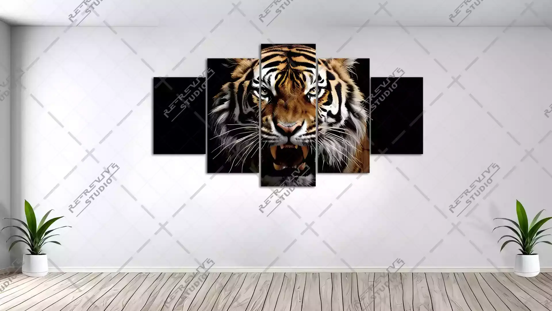 Interior Tiger Roar in Dark Photo Frame - Tiger, Wild, Wall Art, Interior Design, Indoor, Painting, Art - RE-Revive Studio