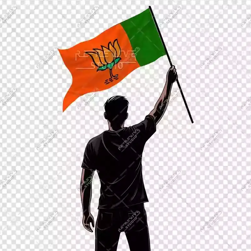 Man Holding BJP Flag Png - BJP Flag Png, BJP Png, Man Holding Png, PM Modi Flag, RE-Revive Studio