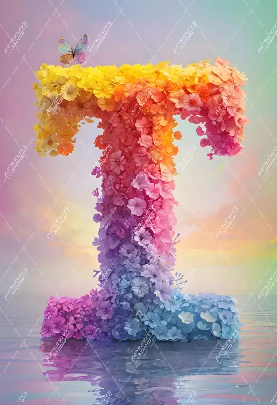 T - Colorful Flower Monogram