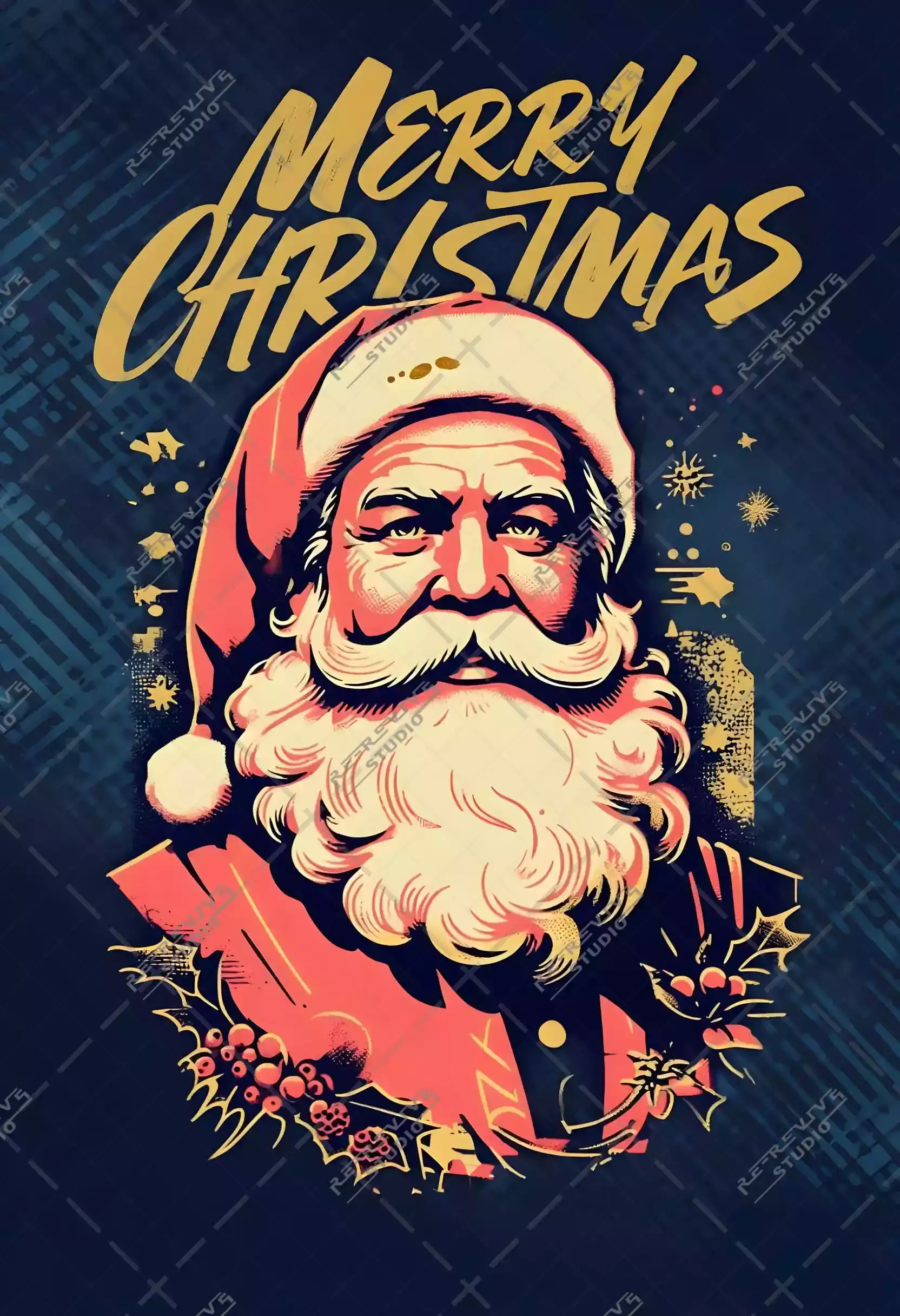 Retro-Modern Santa Poster Design - Merry christmas, Christmas poster, Santa Claus Poster, RE-Revive Studio