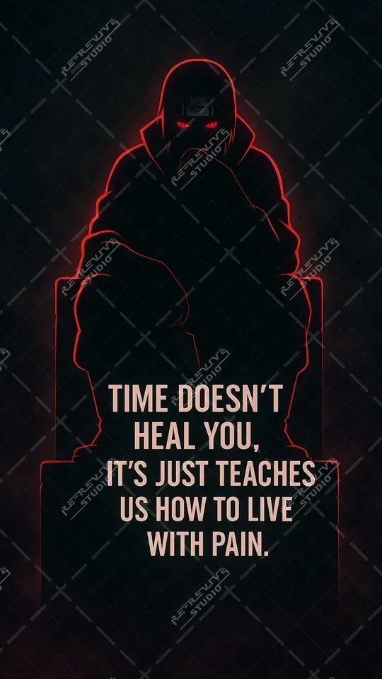 Itachi from naruto sitting on throne with motivational quote, red glow silhouette, Naruto Anime Wallpaper - RE-Revive Studio.