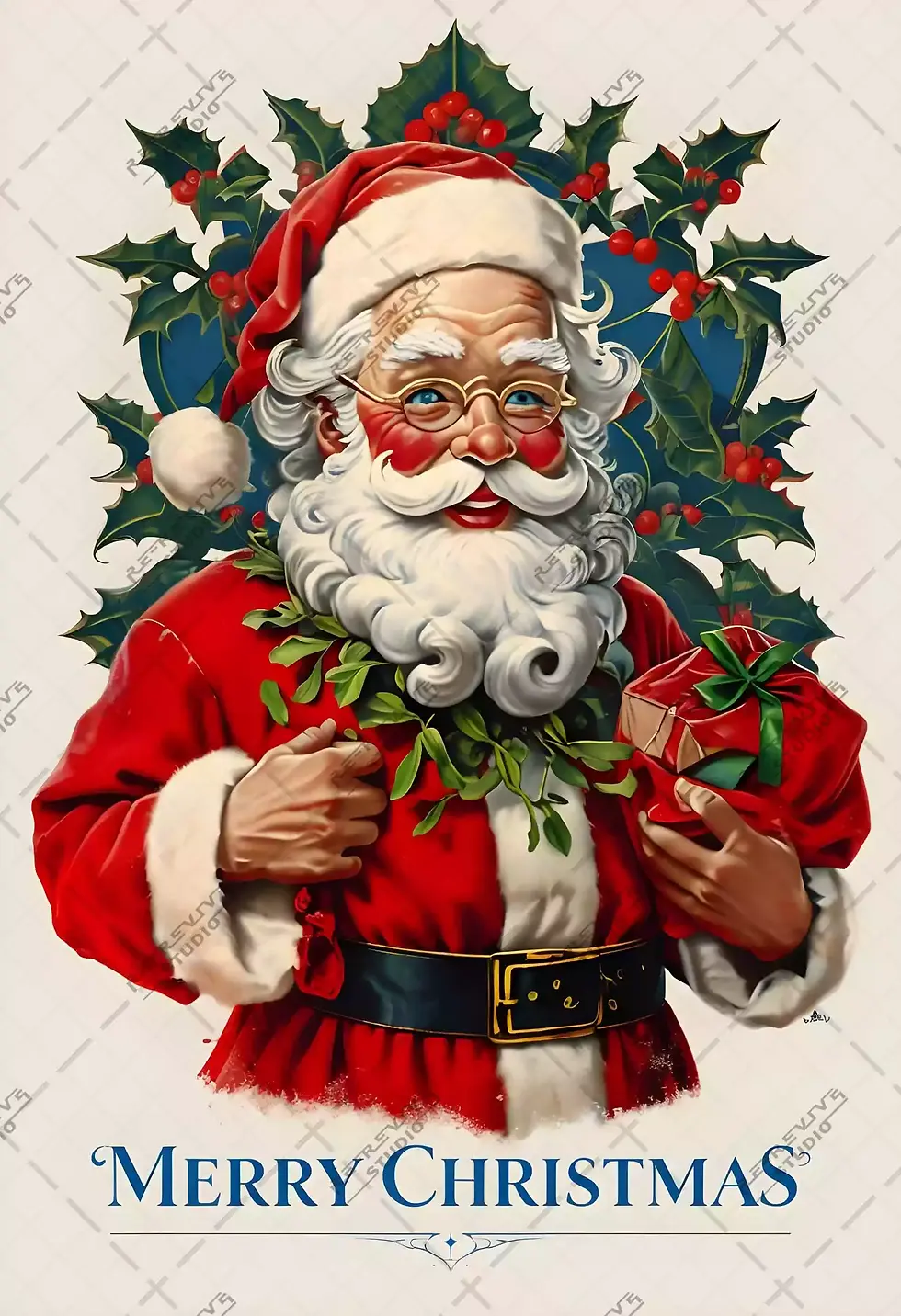 Digital Illustration of Jolly Santa Claus Poster - Merry christmas, Christmas poster, Santa Claus Poster, RE-Revive Studio