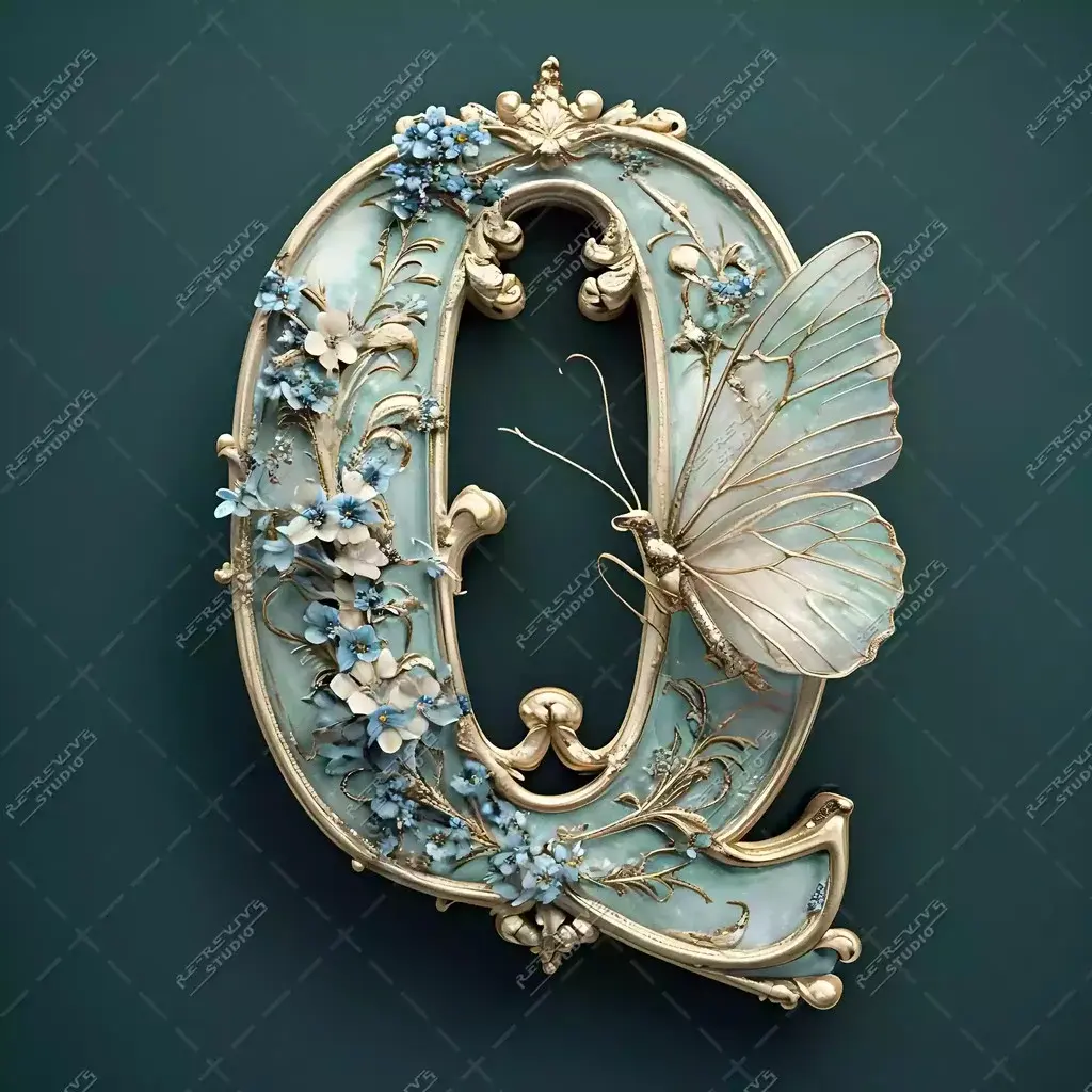 Q - Elegant Floral Monogram - Letter Q, Monogram, Logo, Brand, RE-Revive Studio