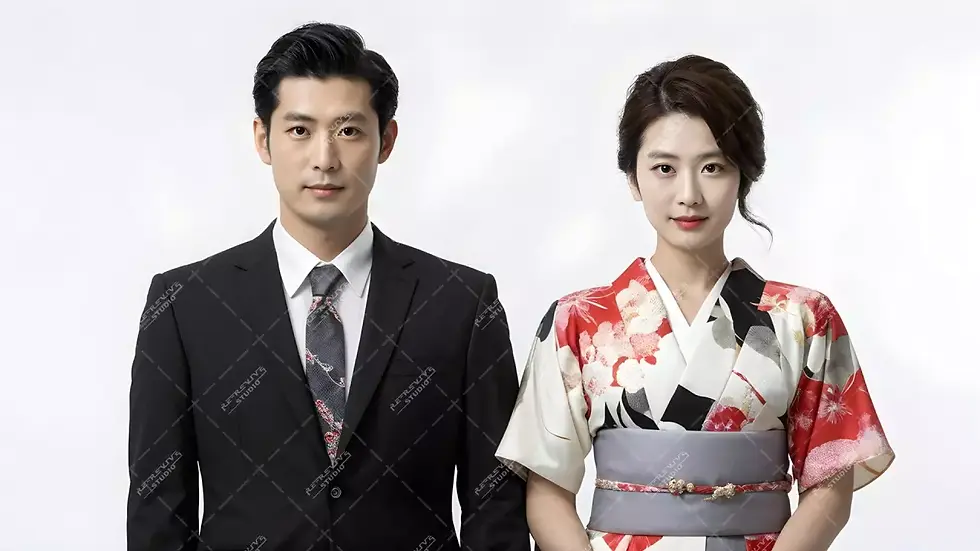 Japanese Couple in Traditional Dress - Tradition, Japanese Couple, Black Suit, Snow, AI Stock Image - RE-Revive Studio