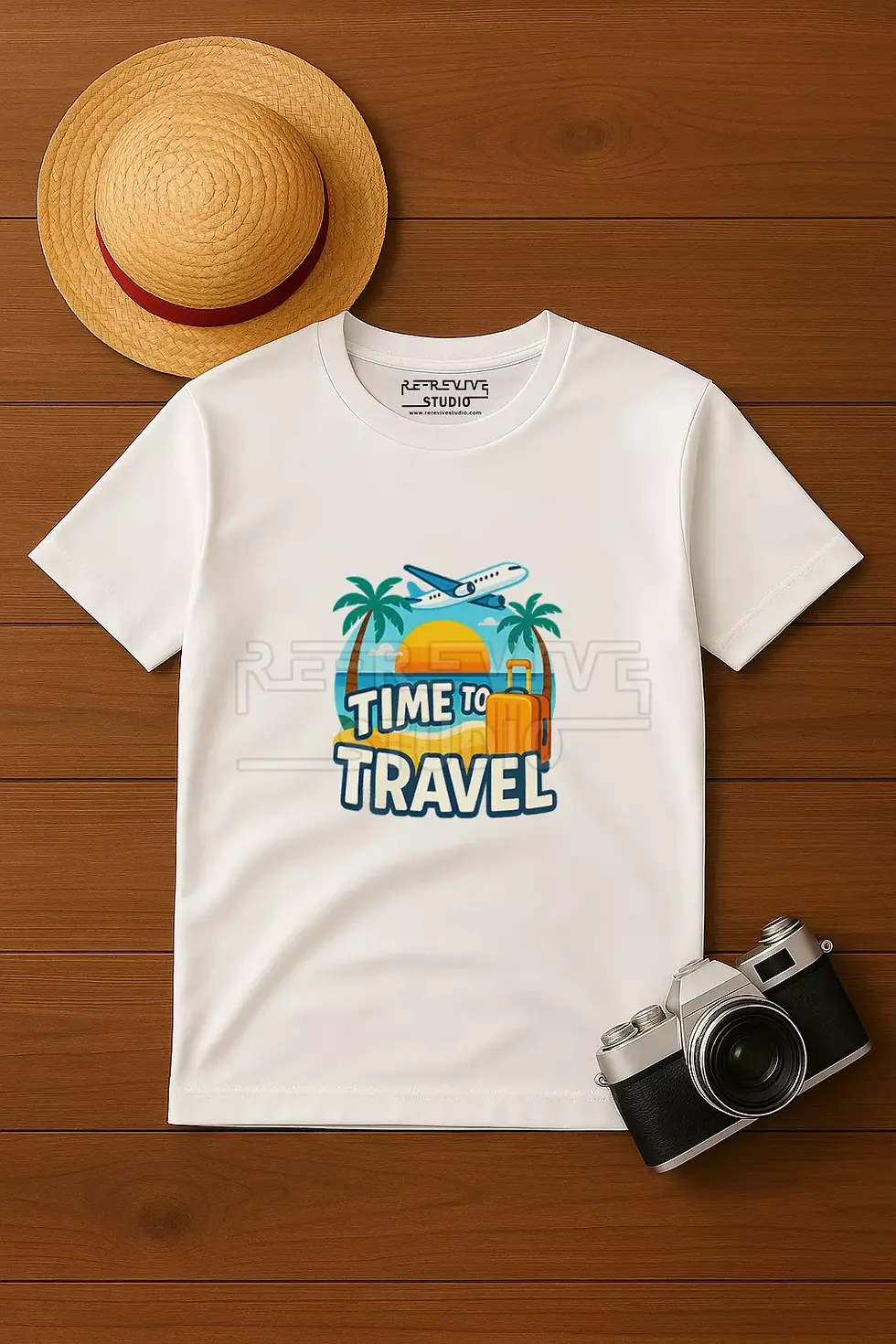Vibrant travel-themed artwork printed on premium white t-shirt - Travel T-Shirt, Travel Graphic Apparel | RE-Revive Studio