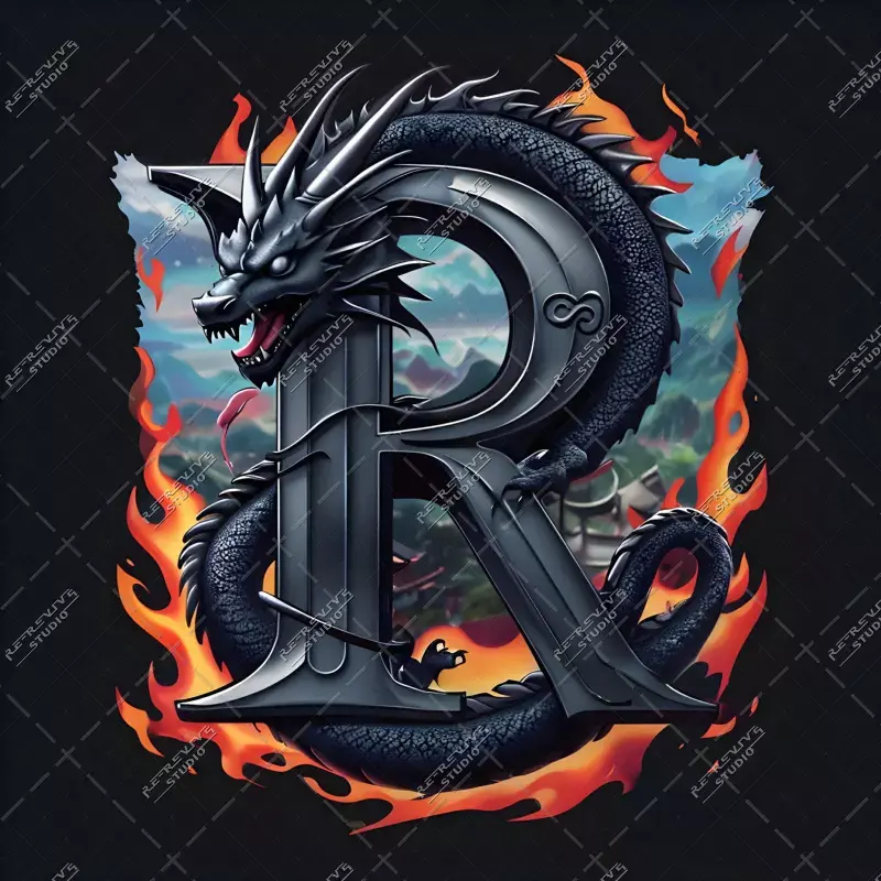 R - Dragon Flame Monogram - Letter R, Dragon Flame, Dragon Ball, Anime, Flame, RE-Revive Studio