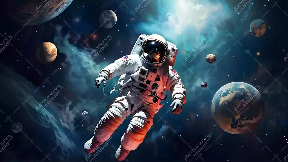 Astronaut Floating in Space - Cosmos, Space, Astronaut, Planet, Stars - RE-Revive Studio