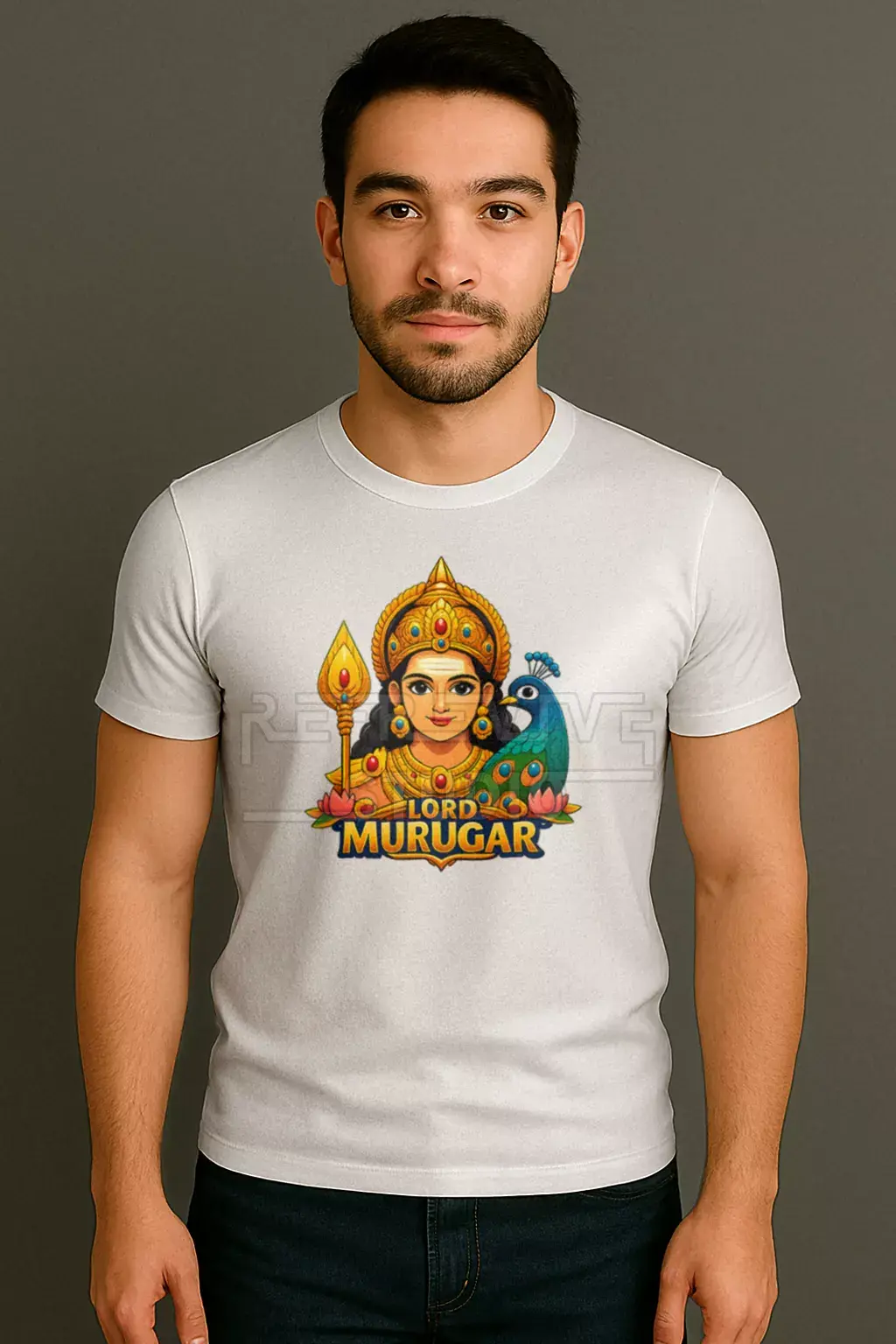 Lord Murugar printed white t-shirt with devotional artwork - Lord Murugan T-Shirt, Tamil God T-Shirt | RE-Revive Studio