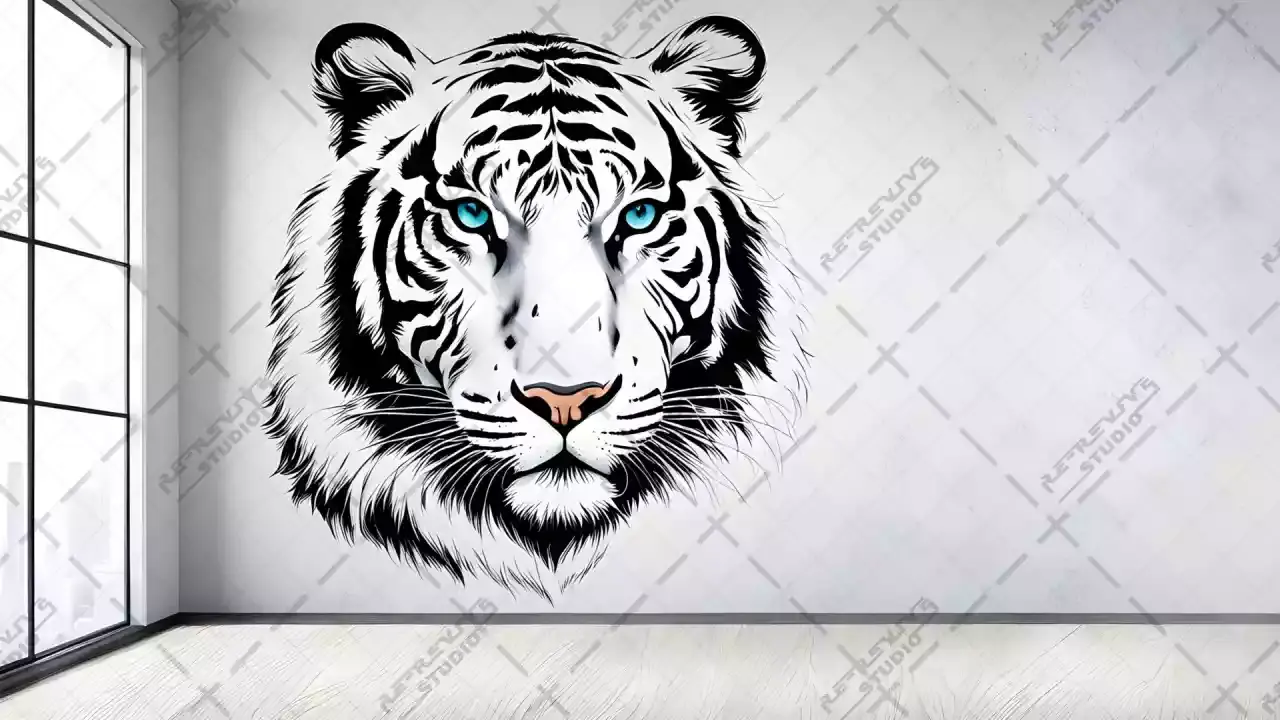 Interior White Tiger Art Background - Wall Art, YouTube Background, Window, White Tiger, Interior - RE-Revive Studio