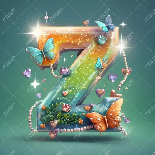 Z - Butterfly Pearl Monogram - Letter Z, Logo, Brand, RE-Revive Studio