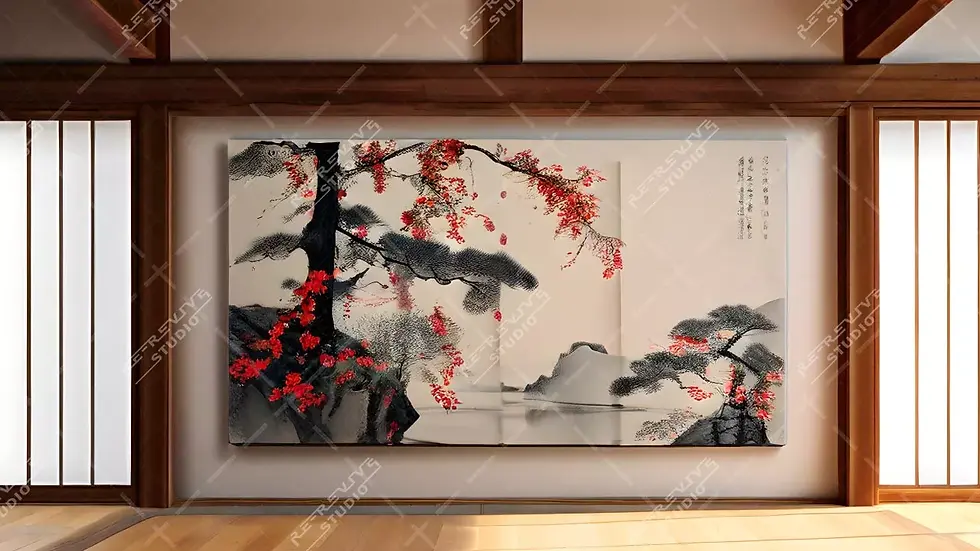 Interior Japanese Room wall art - Japanese interior, traditional background - RE-Revive Studio