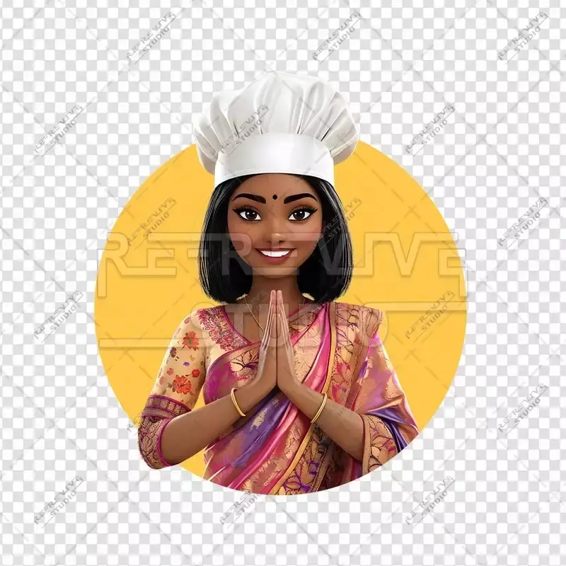 South Indian Chef Logo - Saree Chef Logo, Premade Logo, Restaurant Logos, Cooking Logo, Kitchen Logo, RE-Revive Studio