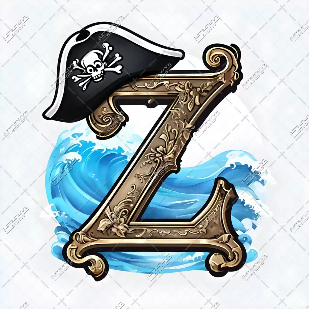 Z - Pirate Hat Monogram - Letter Z, Pirate Hat, One piece, Anime, Pirate, Ocean, Luffy, Cartoon, RE-Revive Studio