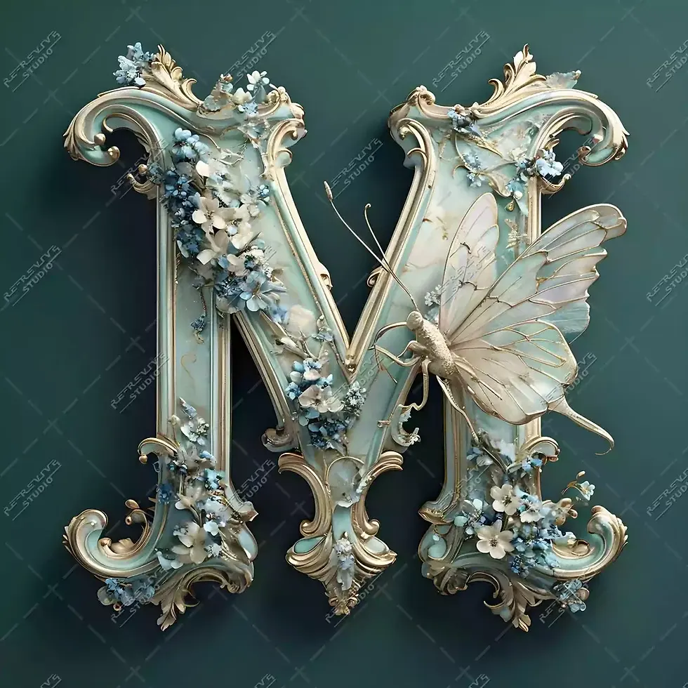 M - Elegant Floral Monogram - Letter M, Monogram, Logo, Brand, RE-Revive Studio
