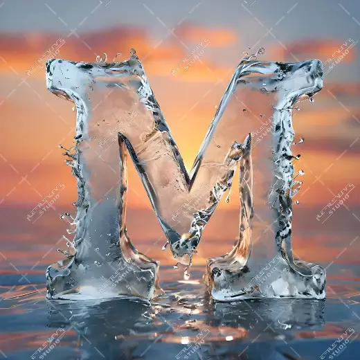 M - 3D Ice Sunset Monogram - Letter M, Logo, Brand, RE-Revive Studio