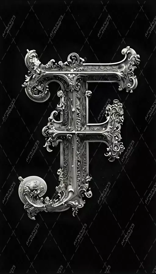 F - Ornate Metal Monogram - Letter F, Logo, Brand, RE-Revive Studio