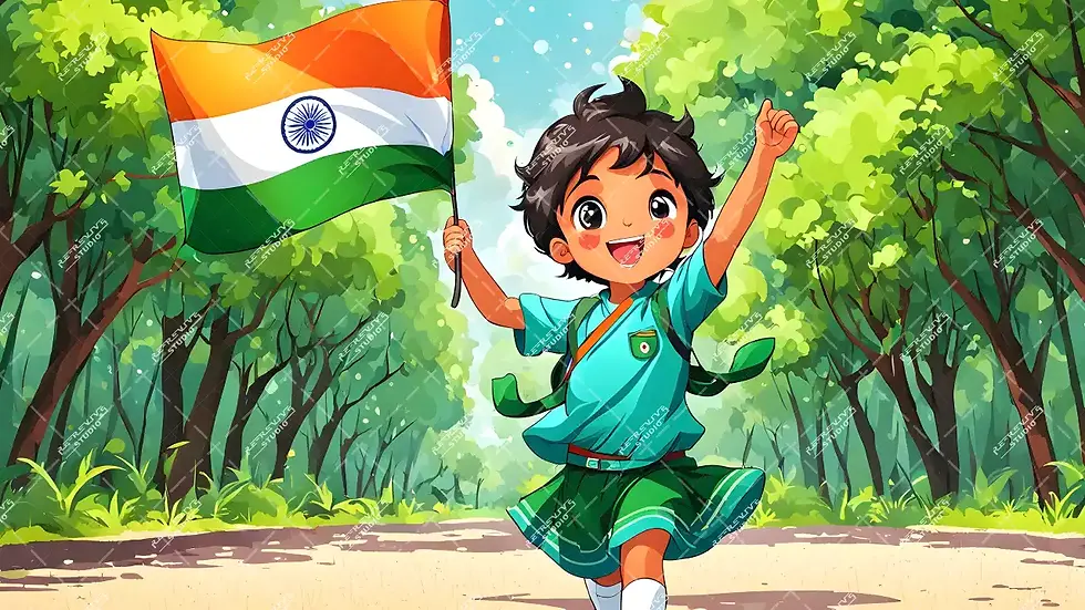 Child Running With India Flag - Running with India Flag, Independence Day, Child, Republic Day, Stock Image, RE-Revive Studio
