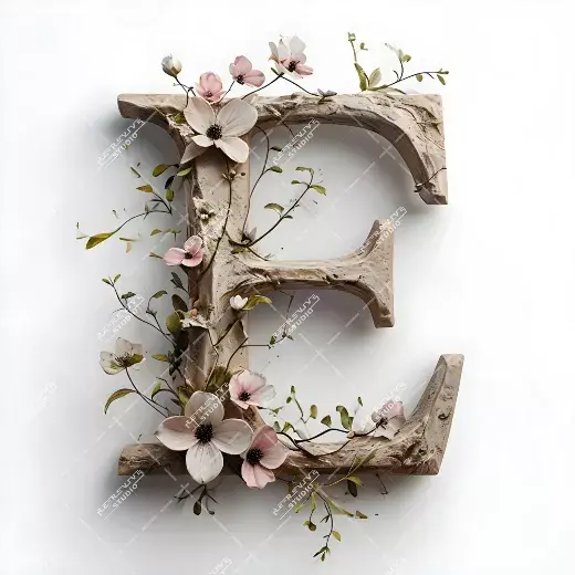 E - Botanical Wood Monogram - Letter E, Logo, Brand, RE-Revive Studio