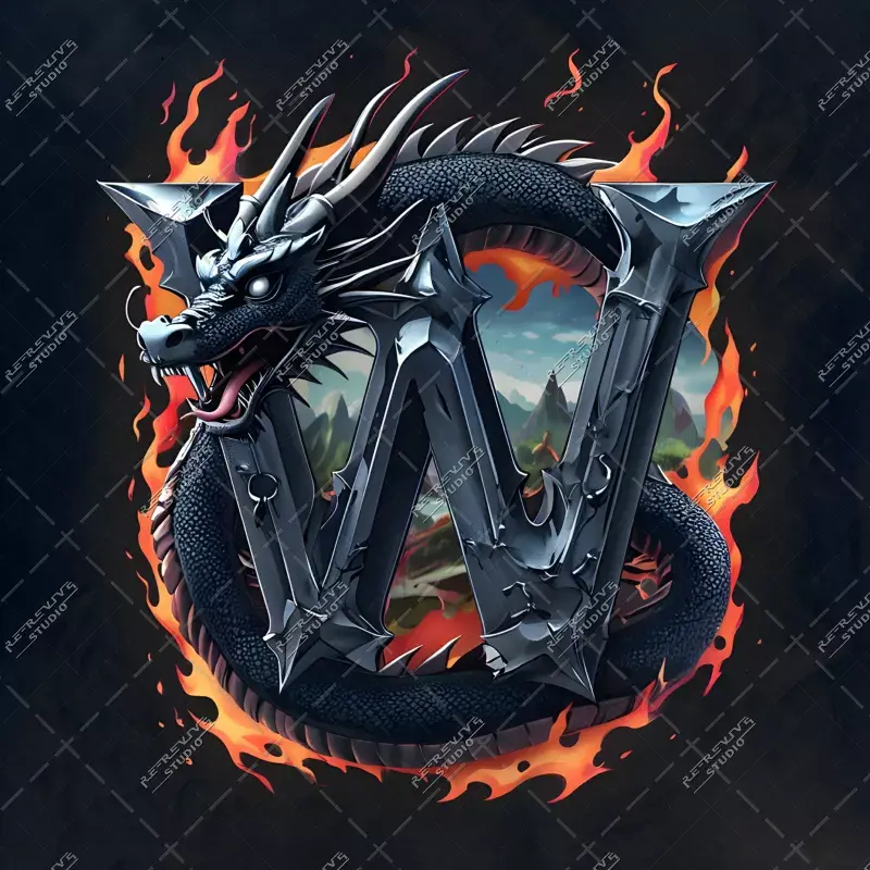 W - Dragon Flame Monogram - Letter W, Dragon Flame, Dragon Ball, Anime, Flame, RE-Revive Studio