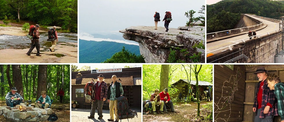 Cenas do filme "Uma caminhada na Floresta" (ou "Por Aqui e Por Ali, de 2015), feitas ao longo da Trilha dos Apalaches, nos EUA.