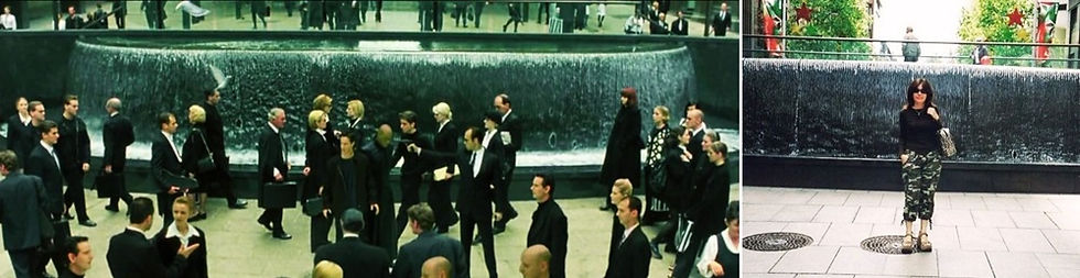 Visitando a fonte da Martin Place, locação onde Neo vê a loira de vermelho e poderia ter sido atacado por um sentinela.