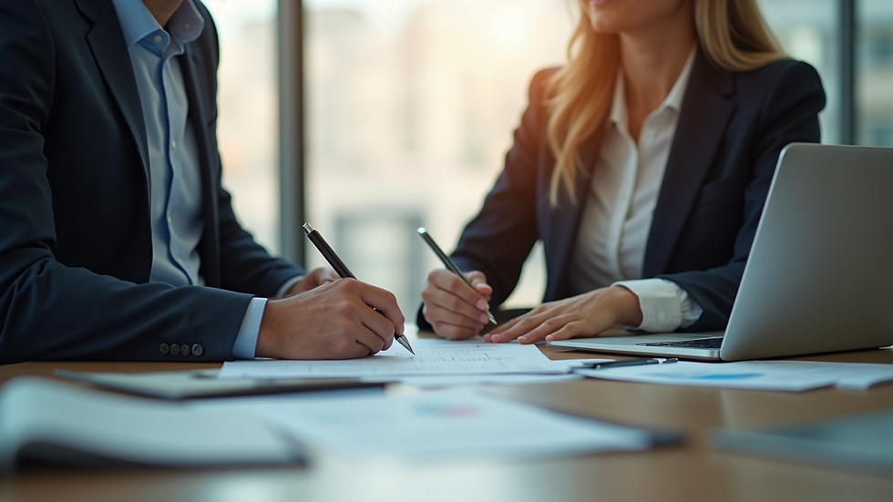Eye-level view of a financial planner discussing strategies with a client