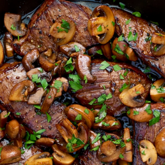 Steak tips with mushrooms