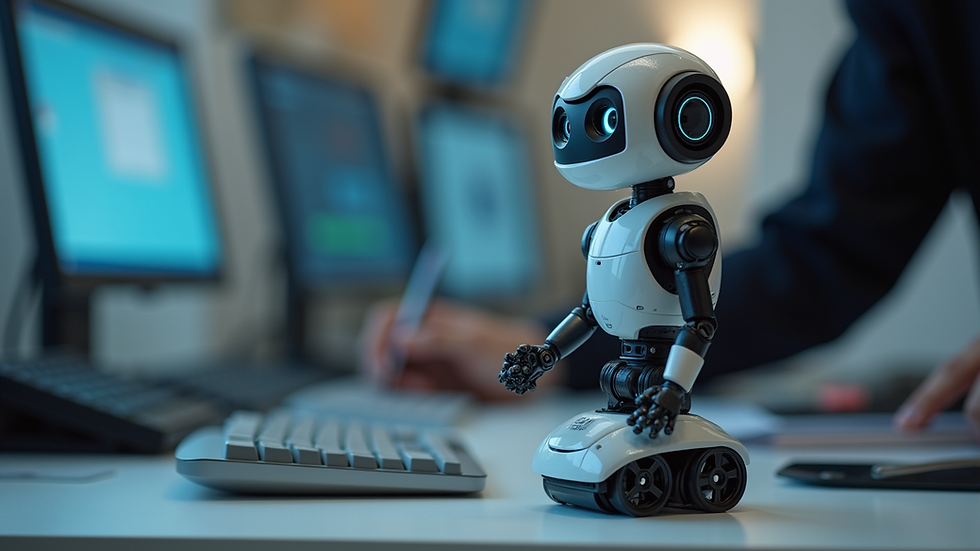 Close-up view of a small robot being programmed on a desk