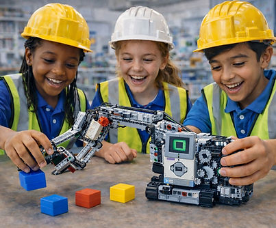 kids playing with robot arm ev3 lego mindstorms