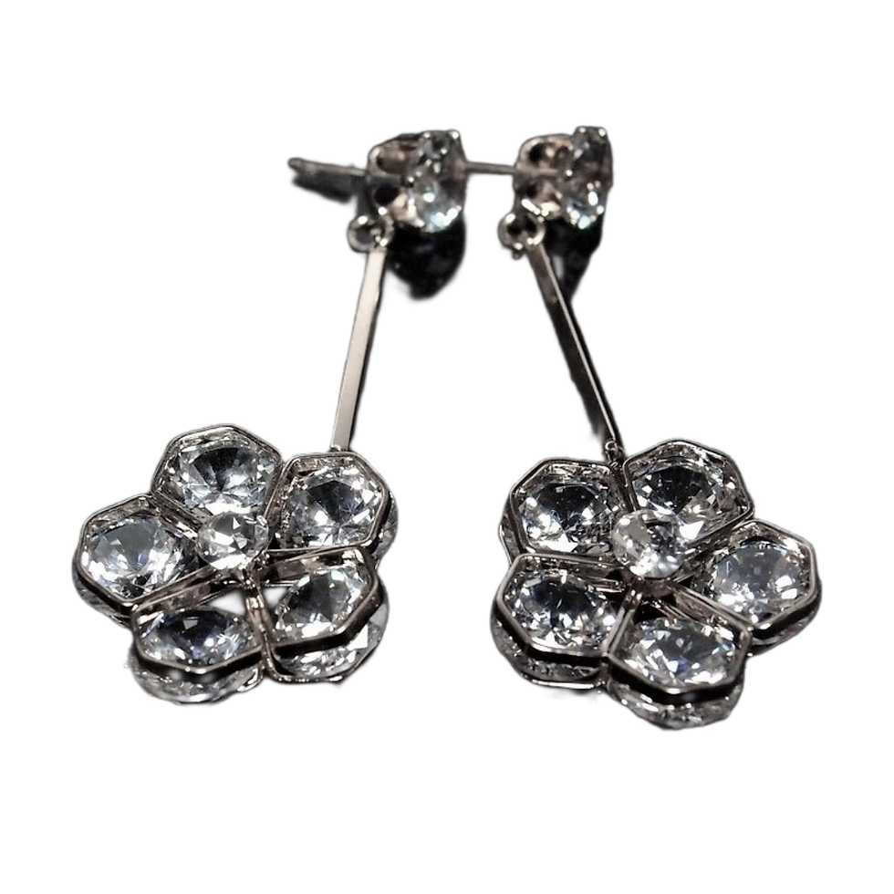 Long Silver Crystal Drop Earrings