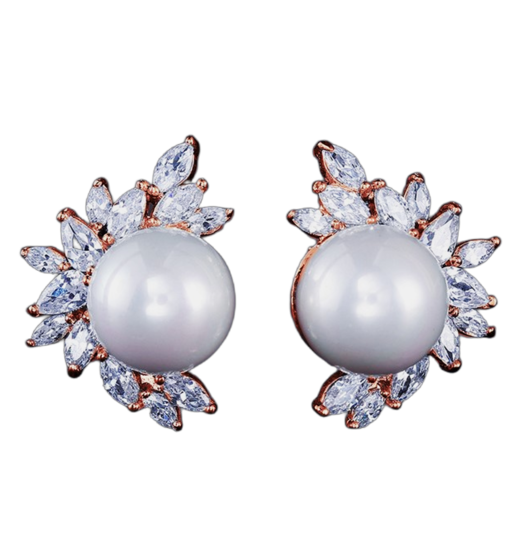 Gold CZ Pearl Cluster Earrings