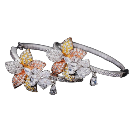 Silver Plated Yellow Crystal and CZ Floral Hoop Earrings