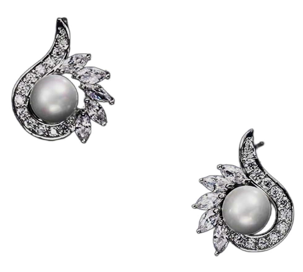 White Gold Pearl CZ Stud Earrings