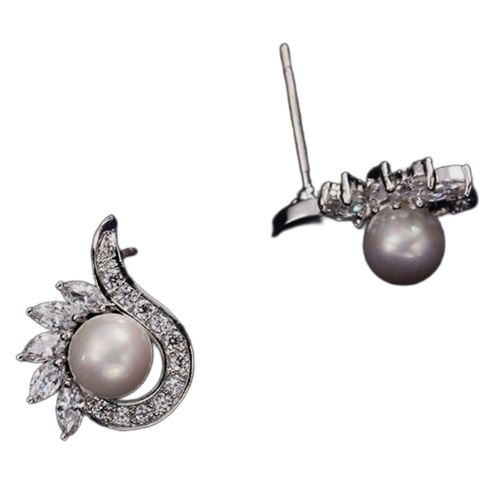 White Gold Pearl CZ Stud Earrings