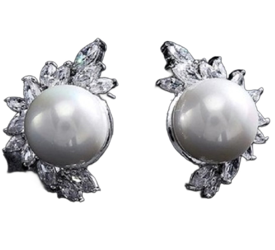 Pearl CZ Cluster Earrings
