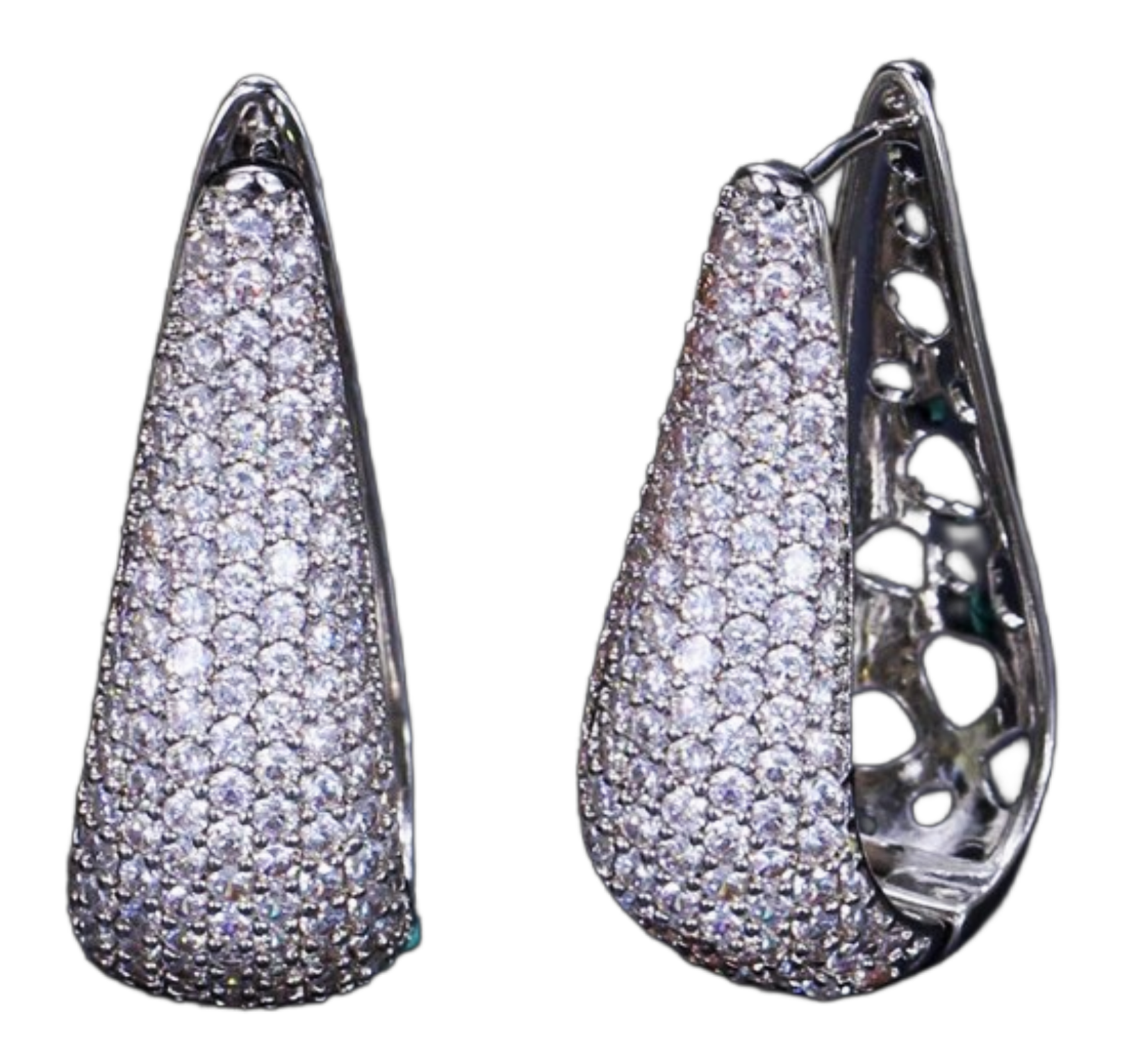 White Gold Plated CZ Drop Hooped Crystal Earrings