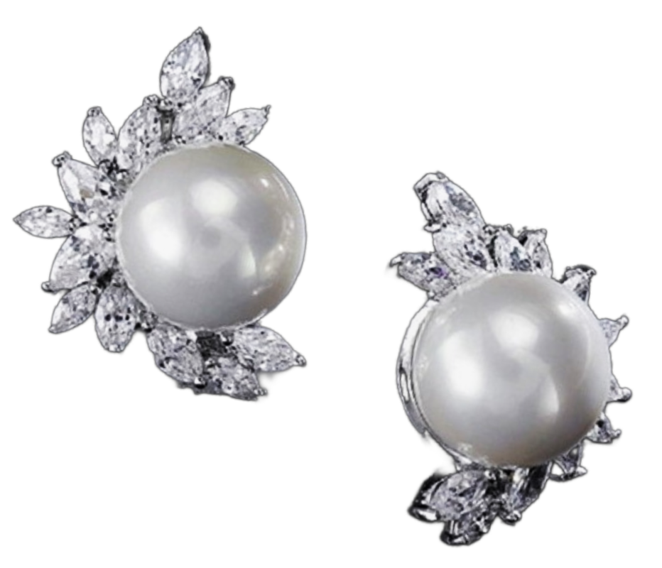 Pearl CZ Cluster Earrings
